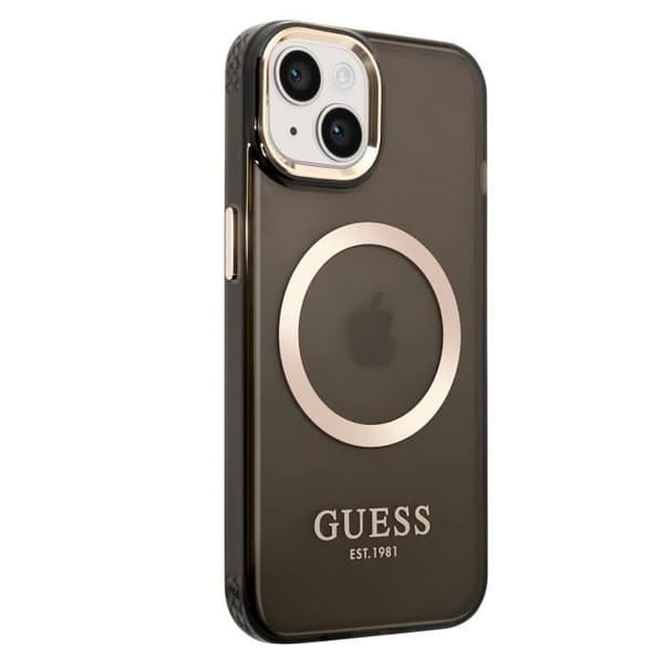 Coque för iPhone 14 Plus MagSafe Gold Outline Guess Noir
