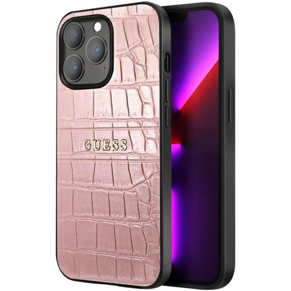 Coque för iPhone 13 Pro Stötabsorberande Croco Elegant Guess Rosa