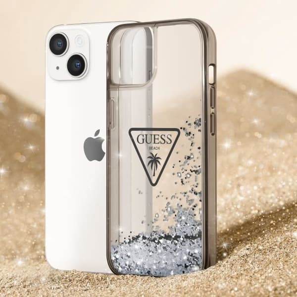 Coque Luxe för iPhone 14 Plus Flytande Glittrar Rep-skydd Guess Svart Transparent