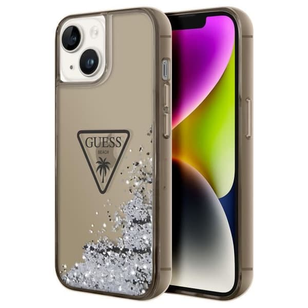 Coque Luxe för iPhone 14 Plus Flytande Glittrar Rep-skydd Guess Svart Transparent