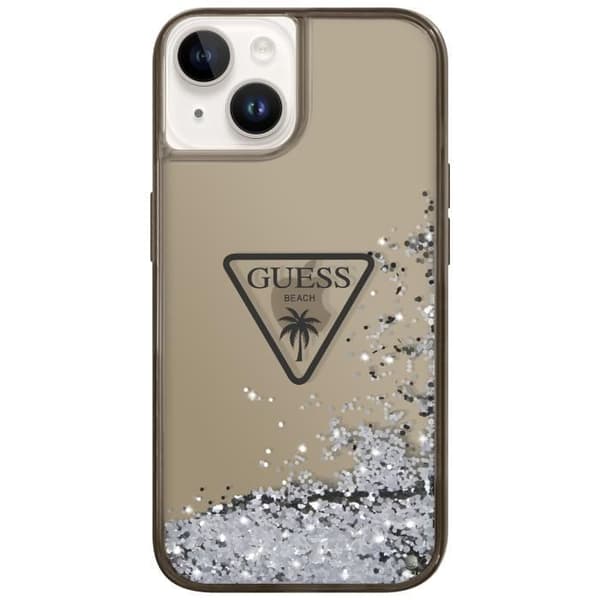 Coque Luxe för iPhone 14 Plus Flytande Glittrar Rep-skydd Guess Svart Transparent