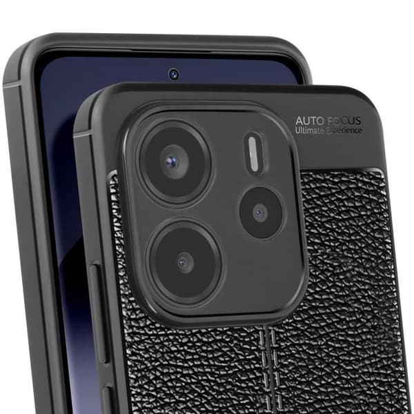 Coque för Xiaomi Redmi Note 14 4G Silikon Läderstruktur Svart