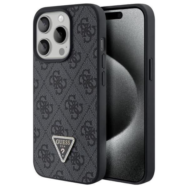 Fodral för iPhone 15 Pro Elegant Design Med 4G Utskrift Höjda Kanter Guess Svart