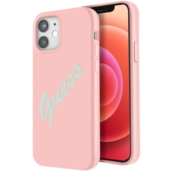 Coque för iPhone 12 och 12 Pro Silikon Vintage Soft Touch Guess Rose