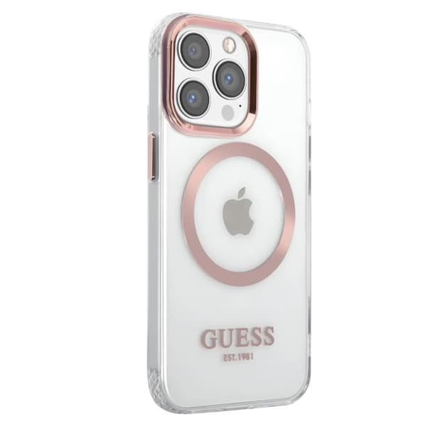 Coque för iPhone 13 Pro MagSafe Guld Kontur Guess Transparent