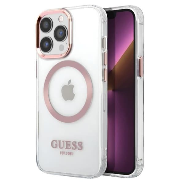 Coque för iPhone 13 Pro MagSafe Guld Kontur Guess Transparent