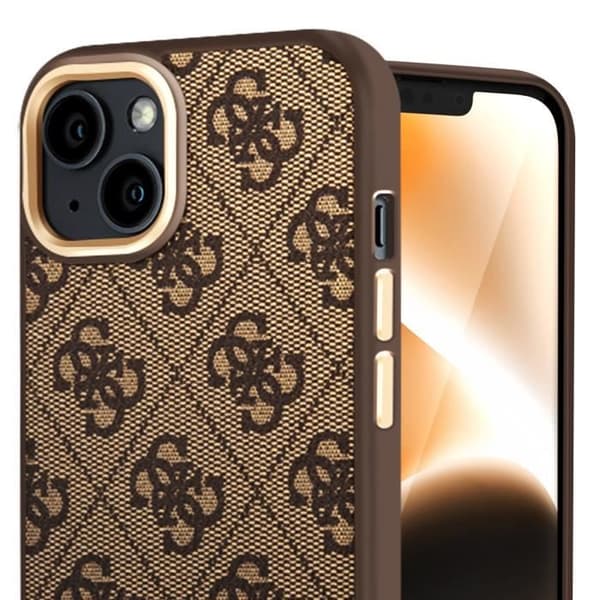 Coque MagSafe för iPhone 14 Elegant 4G Metalplatta Guess Brun