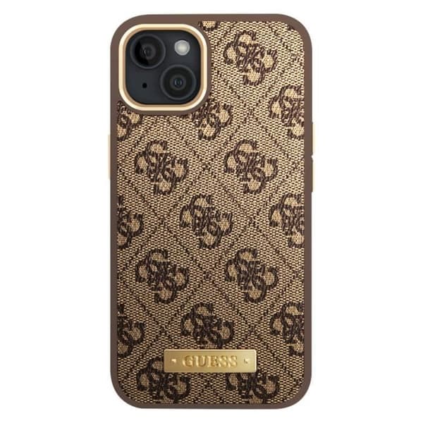Coque MagSafe för iPhone 14 Elegant 4G Metalplatta Guess Brun