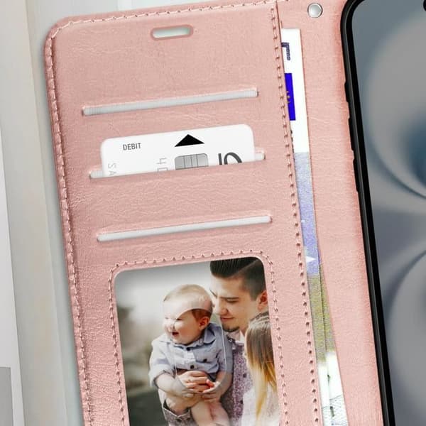 Étui för iPhone 16 Plus Plånbok med Handledsrem Mayaxess Rosé Champagne
