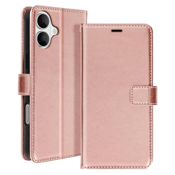 Étui för iPhone 16 Plus Plånbok med Handledsrem Mayaxess Rosé Champagne