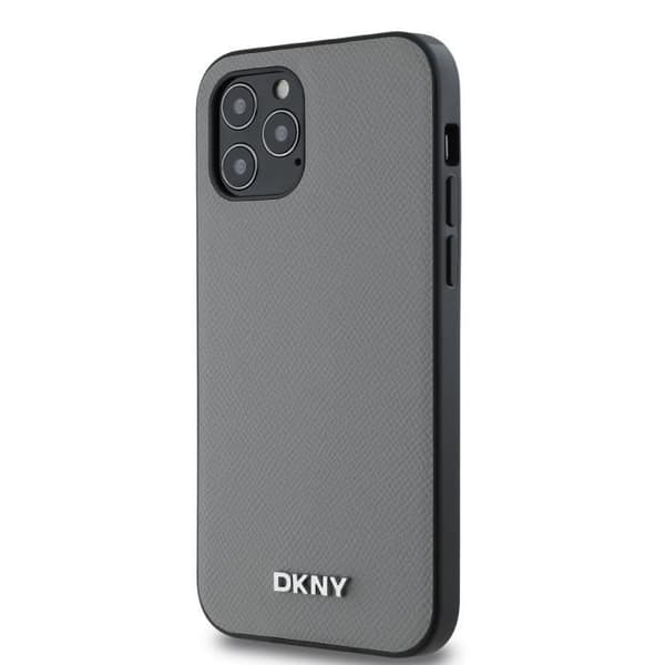 Elegant iPhone 12 / 12 Pro MagSafe-fodral med DKNY Metall-logotyp Grå