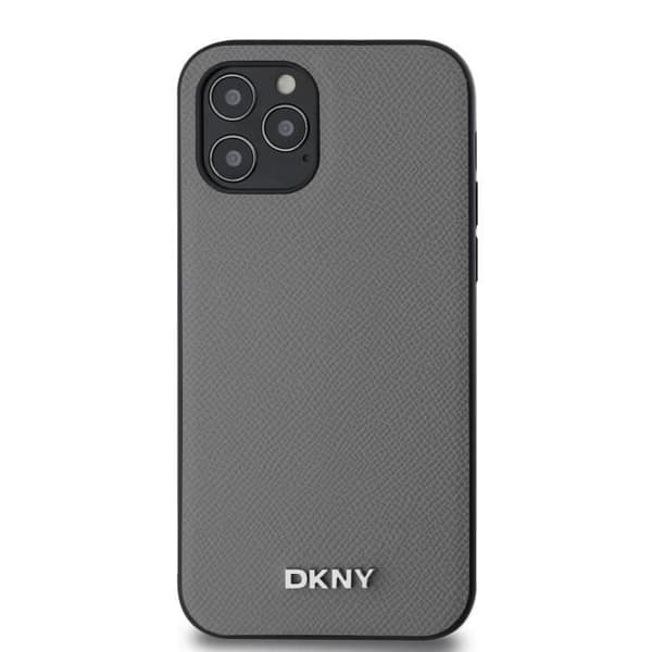 Elegant iPhone 12 / 12 Pro MagSafe-fodral med DKNY Metall-logotyp Grå