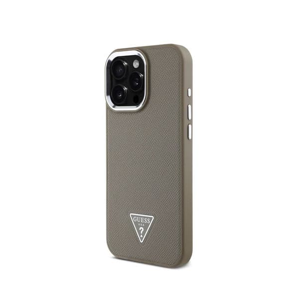 Coque för iPhone 16 Pro Texturert Korn med Triangulär Guess-logotyp Brun
