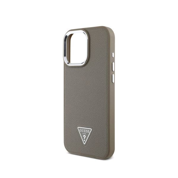 Coque för iPhone 16 Pro Texturert Korn med Triangulär Guess-logotyp Brun