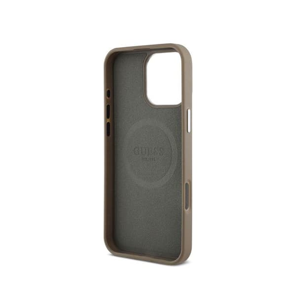 Coque för iPhone 16 Pro Texturert Korn med Triangulär Guess-logotyp Brun
