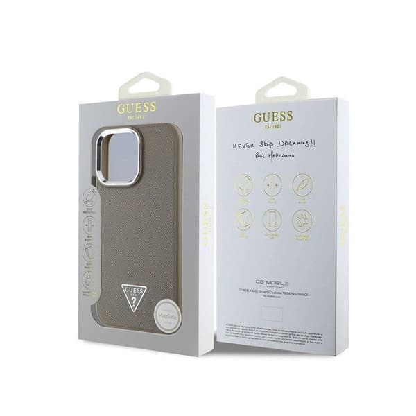 Coque för iPhone 16 Pro Texturert Korn med Triangulär Guess-logotyp Brun