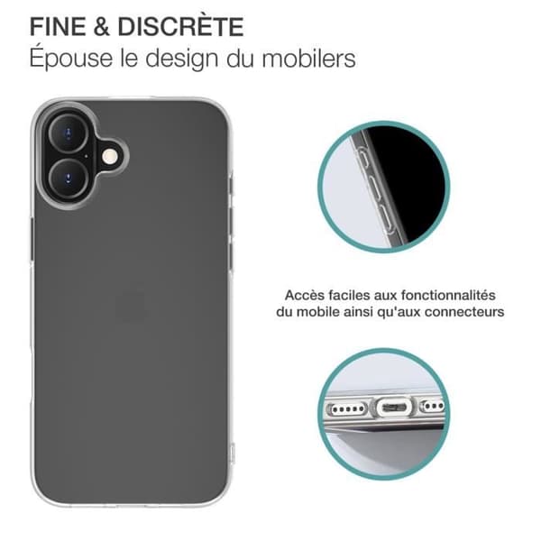 Coque för iPhone 16 Plus - BIGBEN - Mjuk SiliSoft - Anti-gulning - Transparent - Optimal skydd