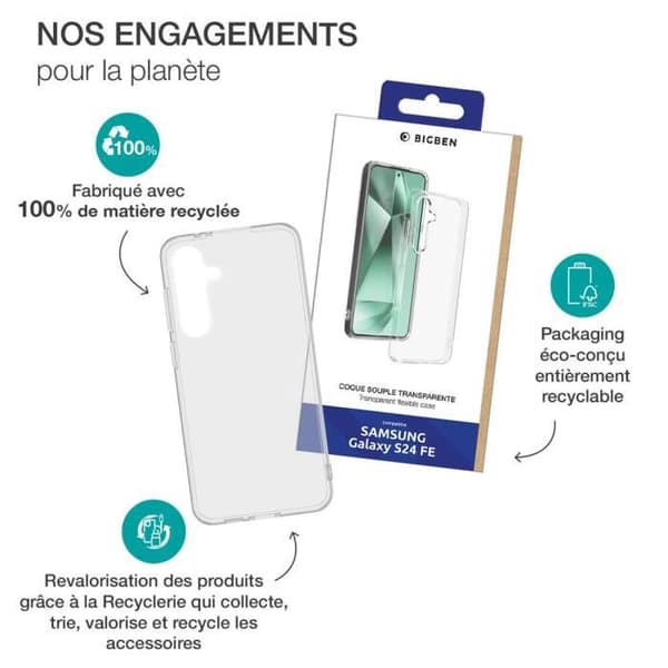 Coque - BIGBEN - Galaxy S24 FE - Flexibel - Antigulning - Transparent