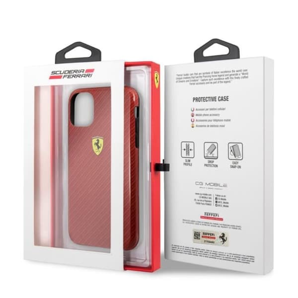 Skal till iPhone 11 Pro Stötabsorberande med Kolfiber Effekter Ferrari Röd