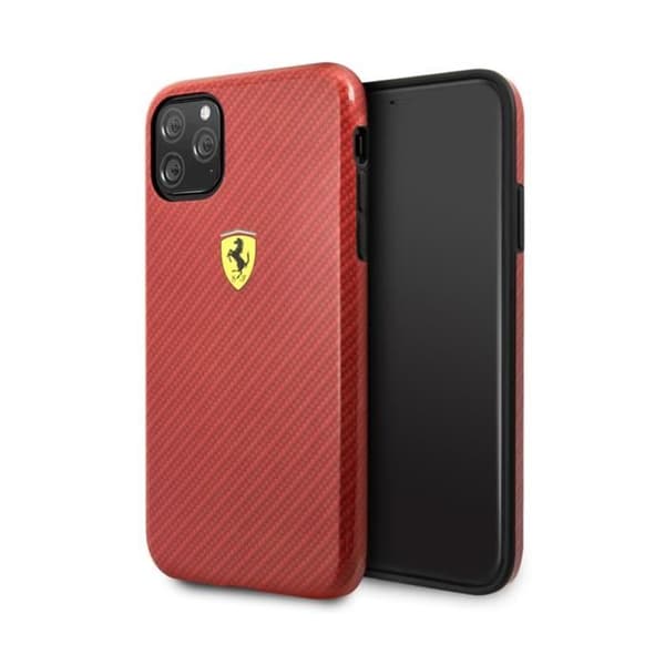 Skal till iPhone 11 Pro Stötabsorberande med Kolfiber Effekter Ferrari Röd