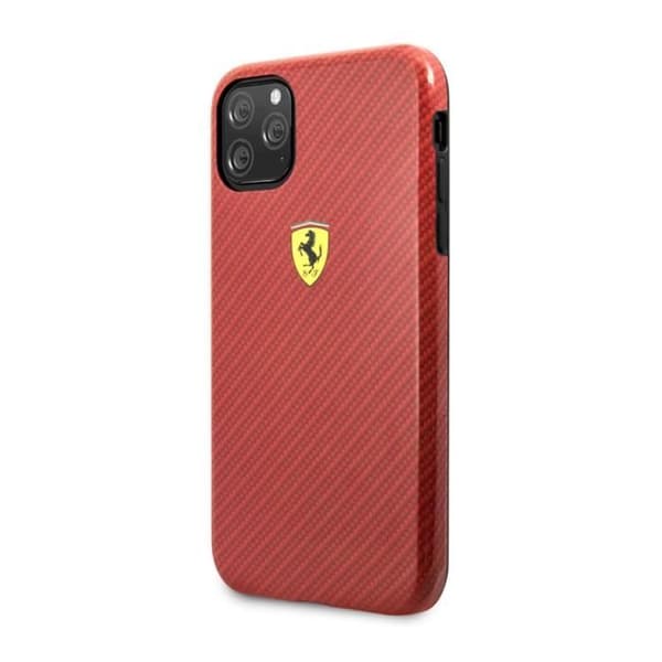 Skal till iPhone 11 Pro Stötabsorberande med Kolfiber Effekter Ferrari Röd