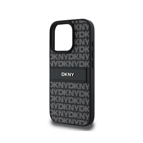 Coque för iPhone 16 Pro Max Repeat Pattern Tonal Stripe med Metalliskt Logo DKNY Svart