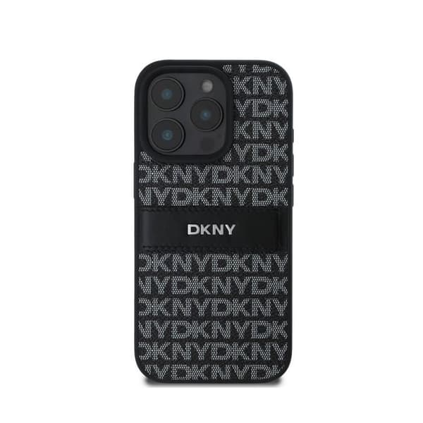 Coque för iPhone 16 Pro Max Repeat Pattern Tonal Stripe med Metalliskt Logo DKNY Svart