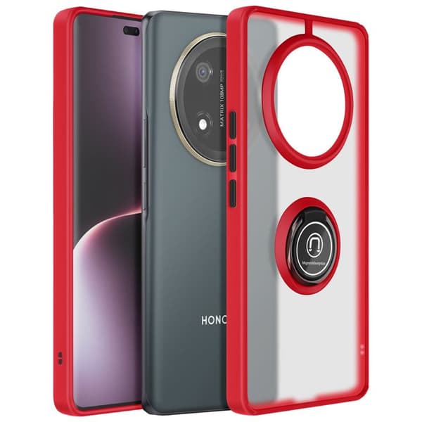 Skyddsfodral för Honor Magic 7 Lite med Metallring för Video Stöd Röd