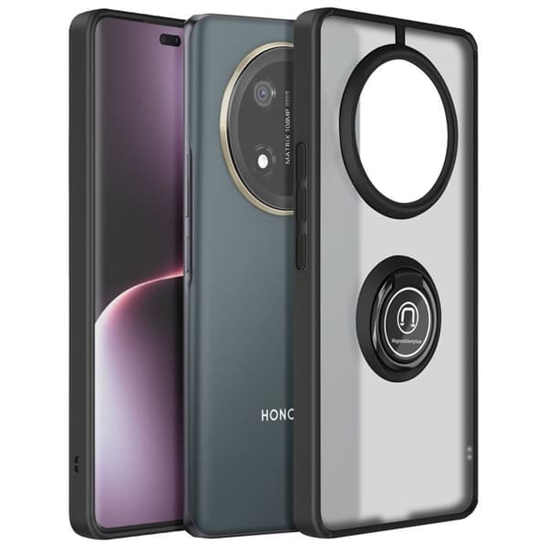 Coque för Honor Magic 7 Lite med Metallring Video Stöd Svart
