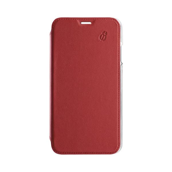 Étui Folio Premium - BEETLECASE - iPhone 12/iPhone 12 Pro - Röd Läder - Baksidan i Glas - Magnetisk