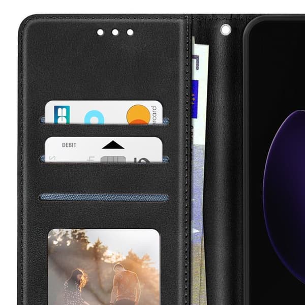 Fodral för Oppo Reno 13 F och 13 FS med Handledsrem, Flip, Stöd, Plånbok, Svart