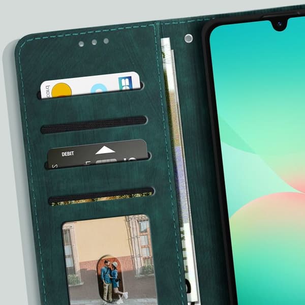 Fjäderetui för Samsung Galaxy A26 Plånbok och Videostöd Grön gran