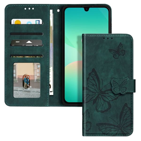 Fjäderetui för Samsung Galaxy A26 Plånbok och Videostöd Grön gran