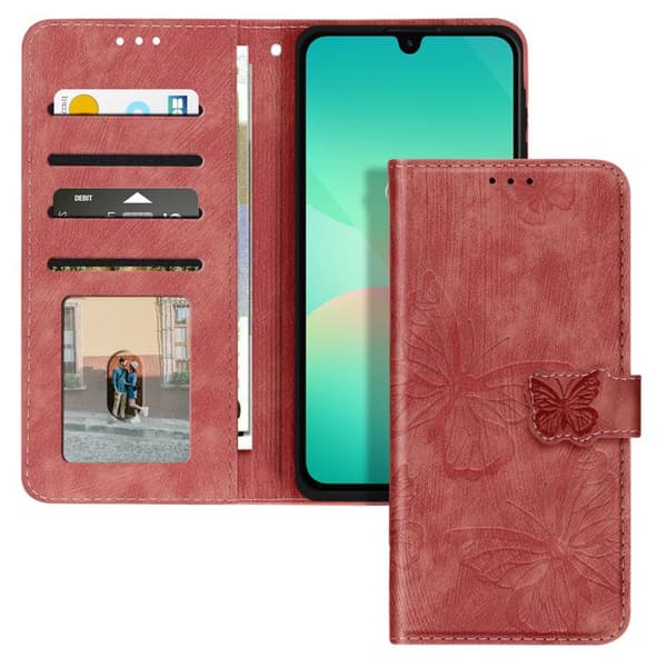 Fjärilsfodral för Samsung Galaxy A26 Plånbok och Videostöd Rosa Puder