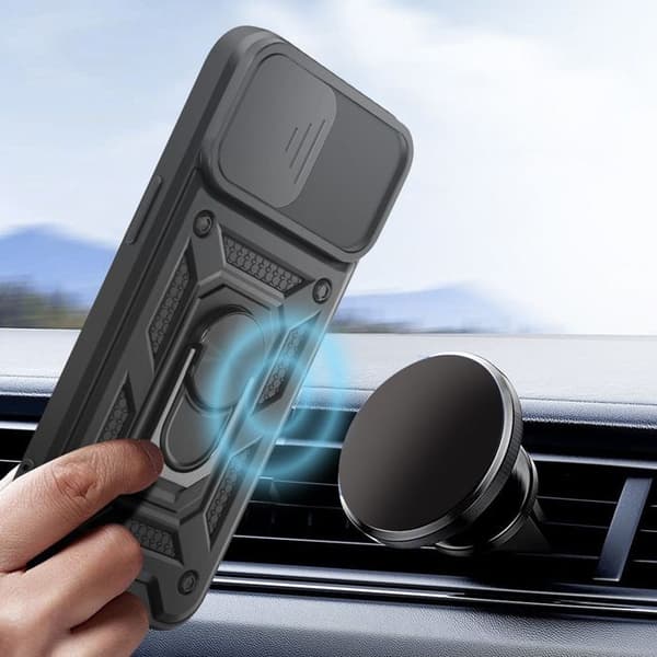 Coque för iPhone 16e Magnetisk Ring Kameraskydd Svart