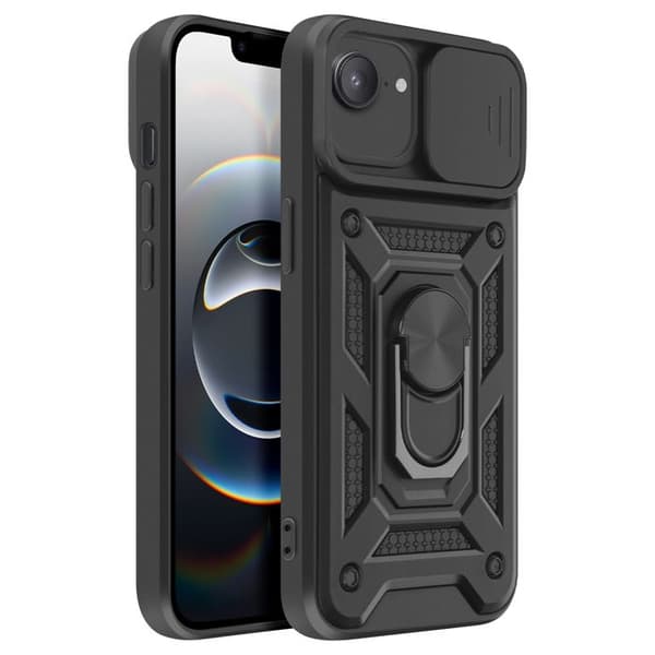 Coque för iPhone 16e Magnetisk Ring Kameraskydd Svart