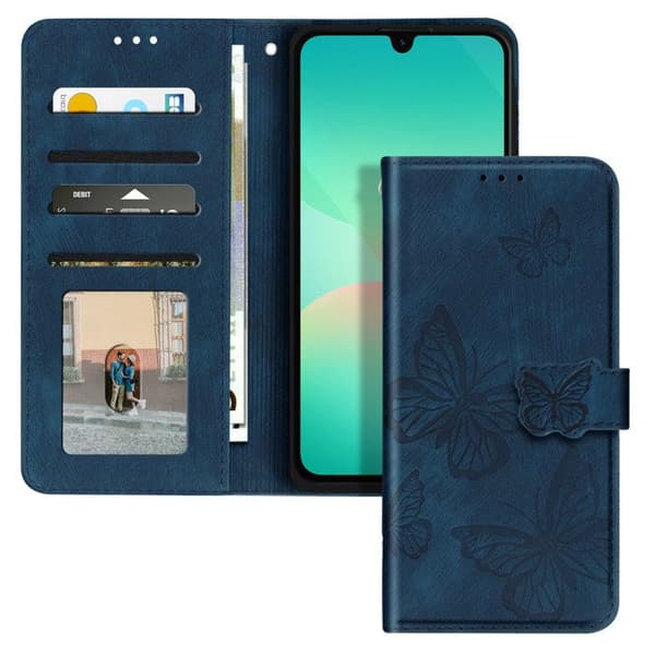 Fjärilsfodral för Samsung Galaxy A26 Plånbok och Videostöd Blå
