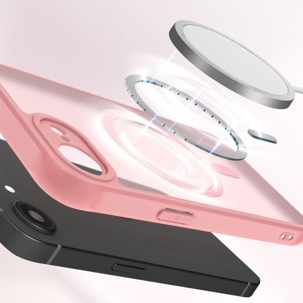 Coque MagSafe för iPhone 16e Matt Frostad Baksidan Rosa Puderkant