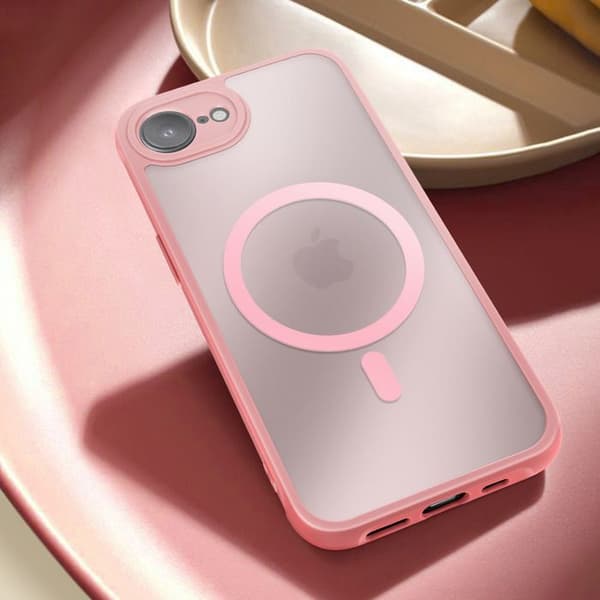 Coque MagSafe för iPhone 16e Matt Frostad Baksidan Rosa Puderkant