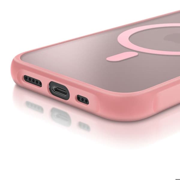 Coque MagSafe för iPhone 16e Matt Frostad Baksidan Rosa Puderkant