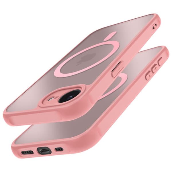 Coque MagSafe för iPhone 16e Matt Frostad Baksidan Rosa Puderkant
