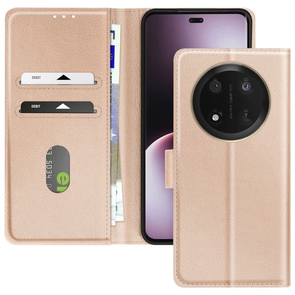 Fodral för Honor Magic 7 Lite Fickbok och Video Stöd Rosé Champagne