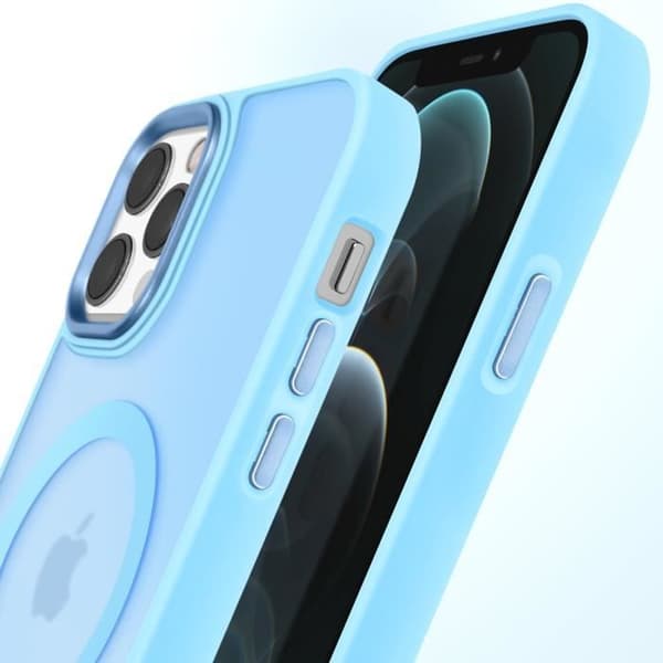 MagSafe-skal för iPhone 12 Pro och 12 Frostad Matt Baksidan Ljusblå Kontur