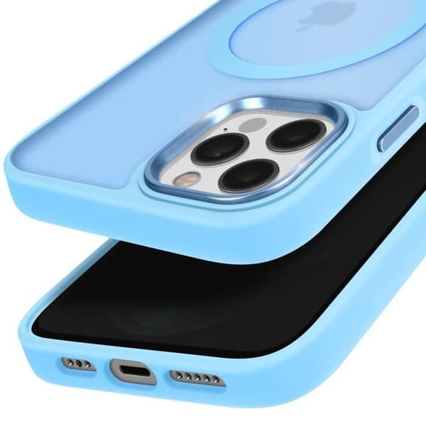 MagSafe-skal för iPhone 12 Pro och 12 Frostad Matt Baksidan Ljusblå Kontur
