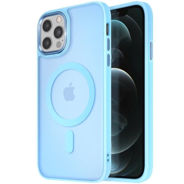 MagSafe-skal för iPhone 12 Pro och 12 Frostad Matt Baksidan Ljusblå Kontur