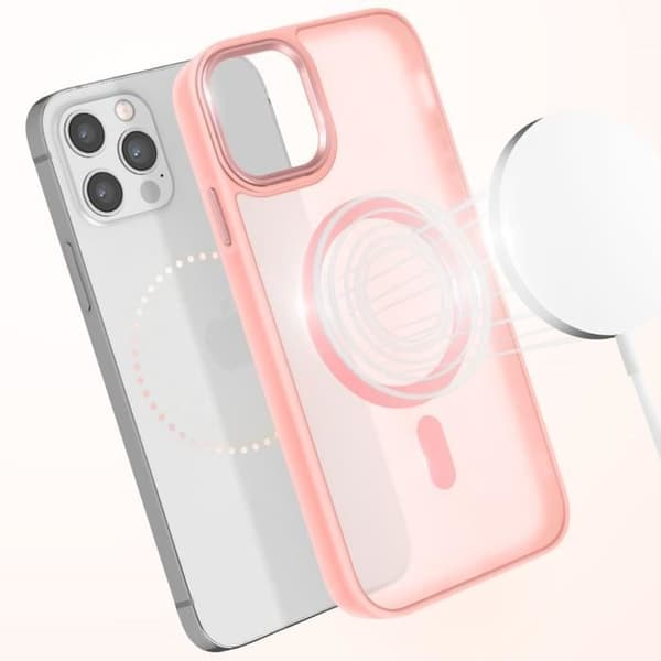 Coque MagSafe för iPhone 12 Pro och 12 Matt Frostad Baksida Rosa Kant