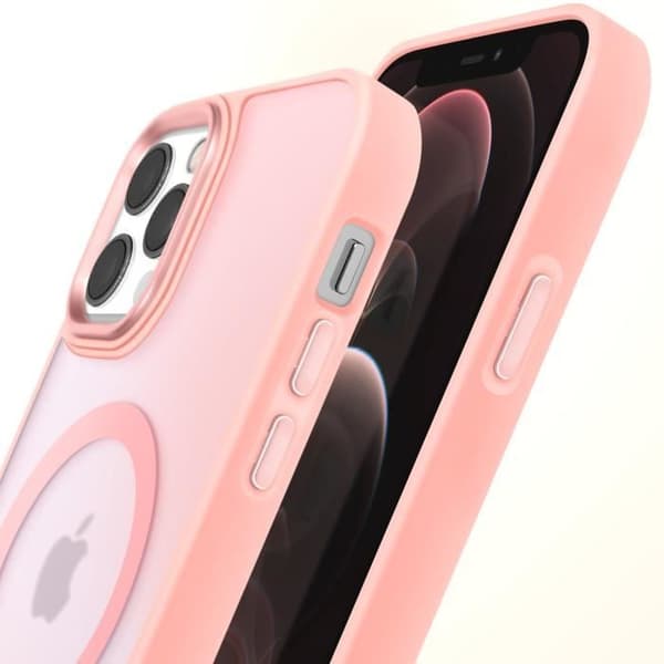 Coque MagSafe för iPhone 12 Pro och 12 Matt Frostad Baksida Rosa Kant