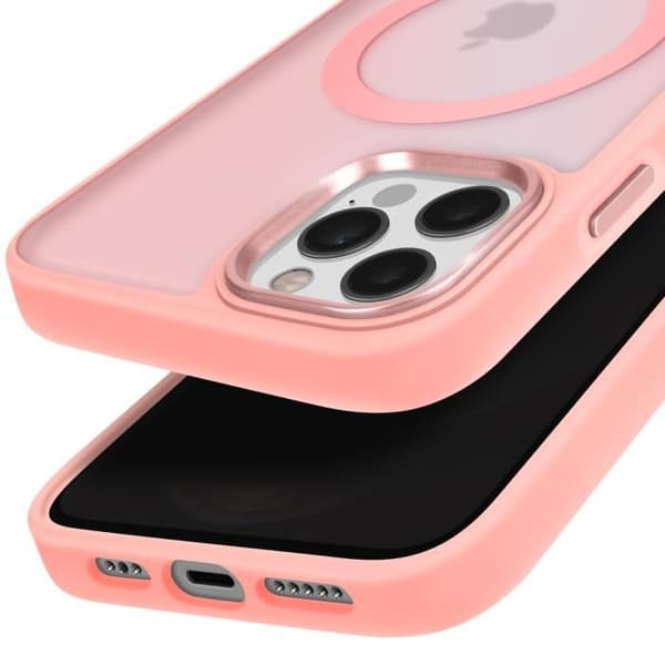 Coque MagSafe för iPhone 12 Pro och 12 Matt Frostad Baksida Rosa Kant