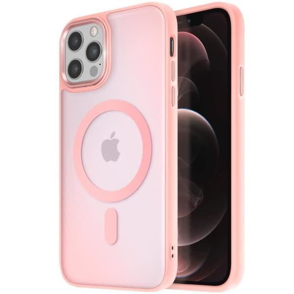 Coque MagSafe för iPhone 12 Pro och 12 Matt Frostad Baksida Rosa Kant