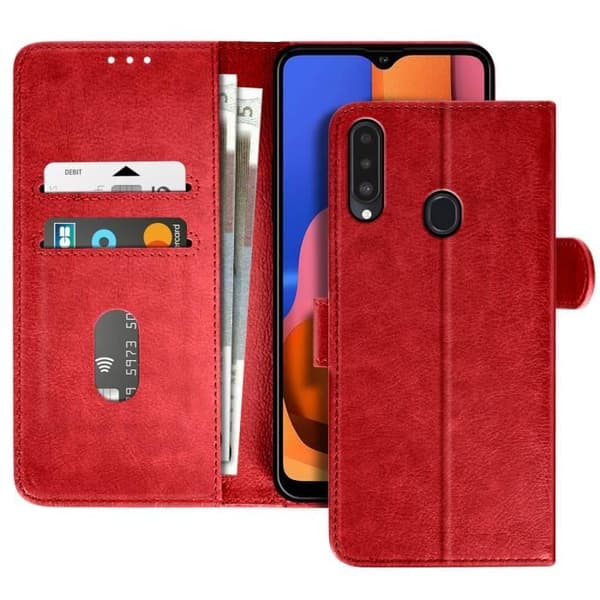 Fodral för Samsung Galaxy A20s Fällbart Plånbok och Videostöd Röd